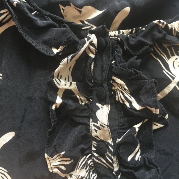 JOIE Black & Tan 'Edita' Abstract Silk Blouse XS - Picture 5 of 8